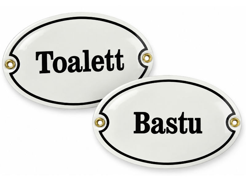 Dörrskyltar i emalj, Bastu och Toalett